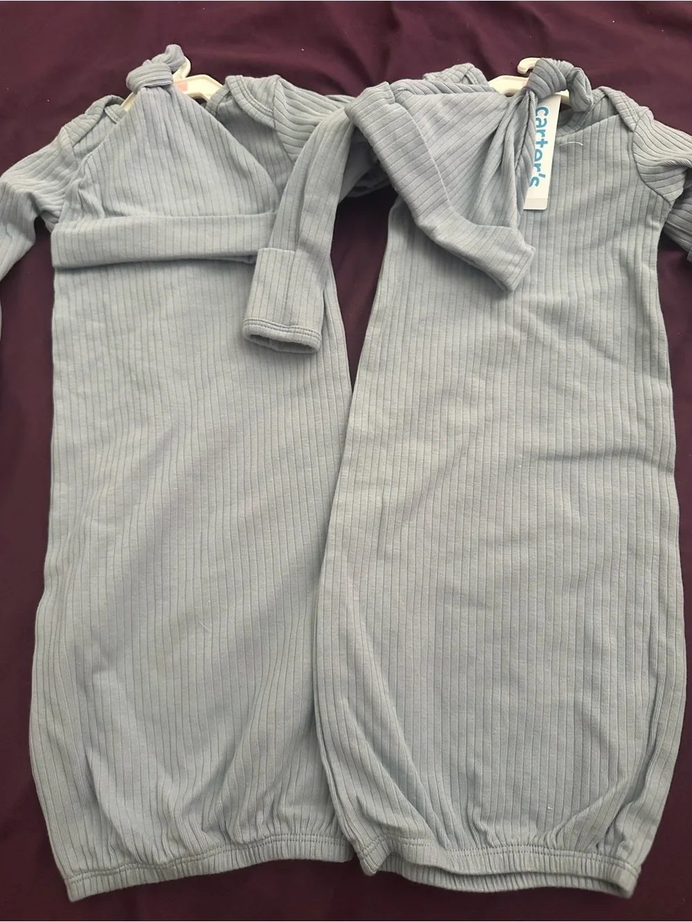 Carter's Ribbed Knot Gown Set in Light blue for twins